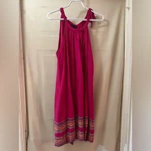 ⚫️ For Cynthia pink linen blend halter dresss size lrg summer flowy embroidered